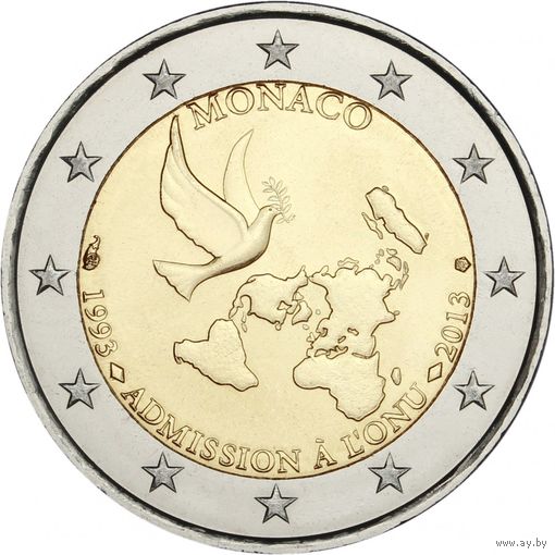 2 евро 2013 Монако 20 лет вступления в ООН UNC из ролла