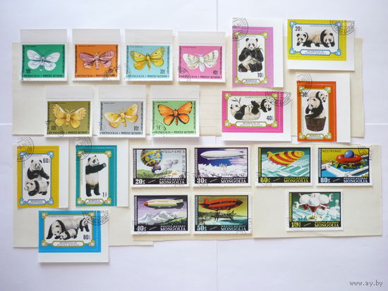 Полные серии марок Монголии 1977 г.! Бабочки, медведи, дирижабли. С полями. Состояние. Гашеные.