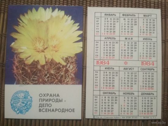 Карманный календарик.1984 год. Кактус