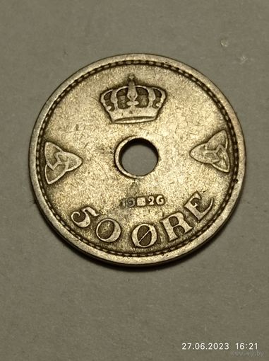 Норвегия 50 эре 1926 года .