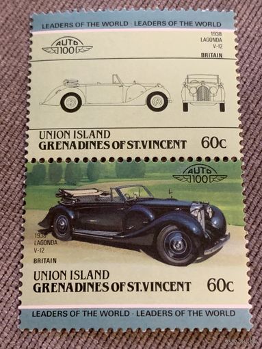 Остров Юнион. Сент-Винсент и Гренадины. Автомобили мира. Lagonda V12 1938. Марка из серии
