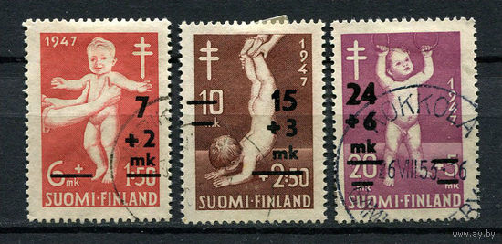 Финляндия - 1948 - Борьба с туберкулезом. Дети. Надпечатки - [Mi. 353-355] - полная серия - 3 марки. Гашеные.  (Лот 185AK)