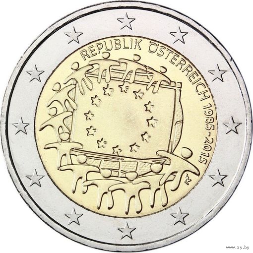 2 евро 2015 Австрия 30 лет флагу Европы UNC из ролла