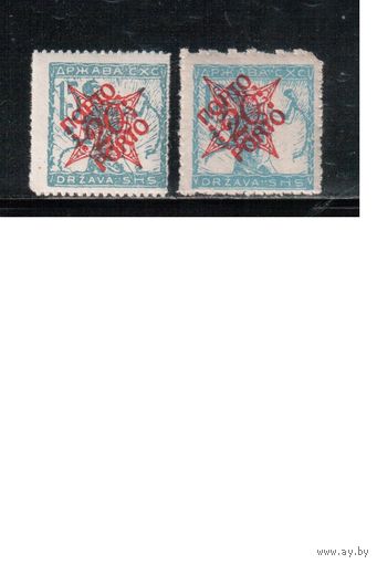 Югославия-1920(Мих.46)  ** , Стандарт, Надп. , Служебные марки, 2 типа(1)