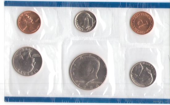 Годовой набор монет США 1984 г. двор Р (1; 5; 10; 25; 50 центов + жетон) _UNC