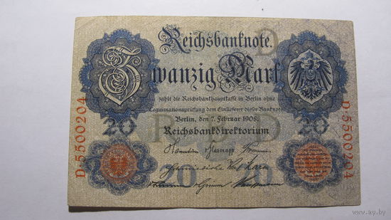 Германия Ro31. 20 марок 1908 г.