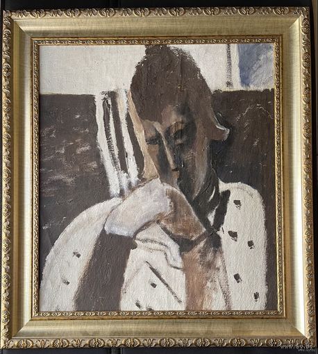 Кищенко А.М "Задумчивость", 1970 г. Холст, ДВП, масло. Размер с рамой 64х70 см.