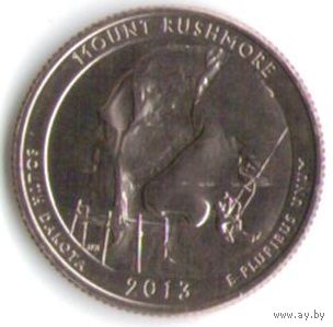 25 центов 2013 г. Парк=20 Национальный мемориал Маунт-Рашмор Южная Дакота Двор P _UNC