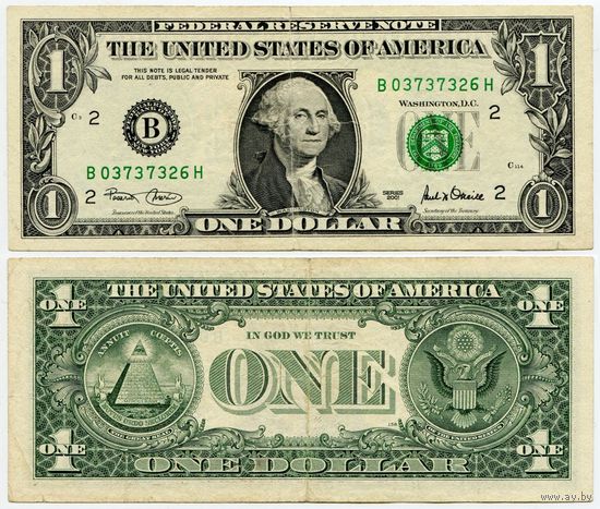 США. 1 доллар (образца 2001 года, B, Нью-Йорк, P509)