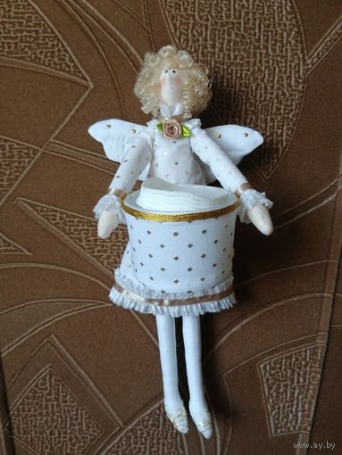 Интерьерная кукла Тильда -хранительница ватных палочек или дисков.