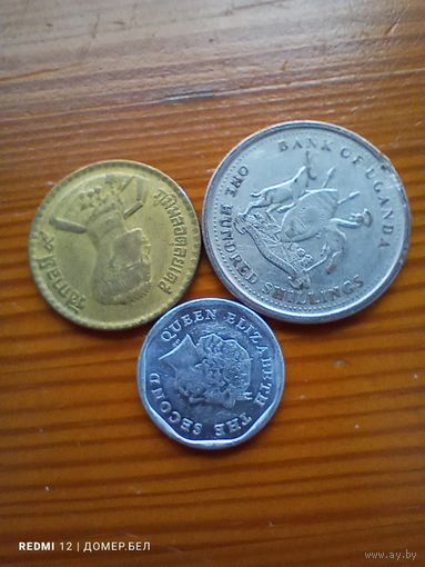 Уганда 100 шиллингов 2008, Восточные Карибы 1 цент 2011, Тайланд -96