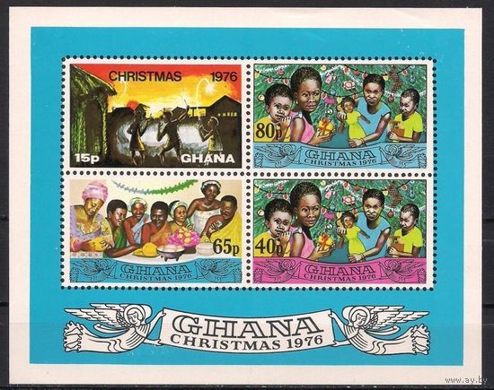 Подарки | Религия | Рождество | Фейерверки Гана 1976 БЛОК ** (РН)