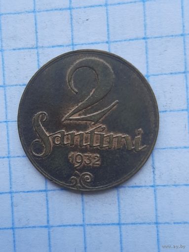 2 сантима 1932. Латвия. С 1 рубля