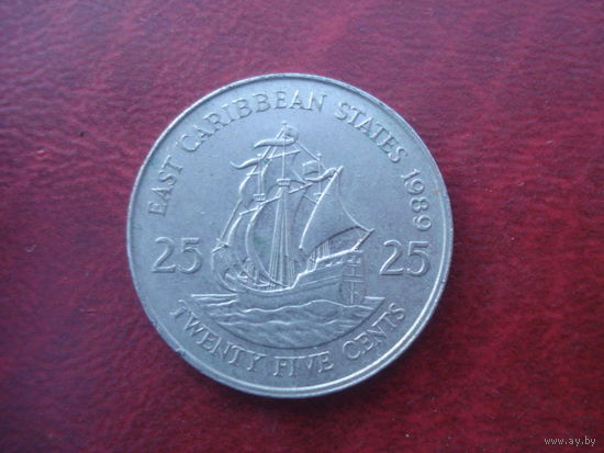 25 центов 1989 год Восточные Карибы