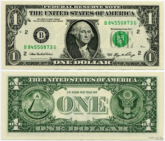 США. 1 доллар (образца 2006 года, B, Нью-Йорк, P523, XF)