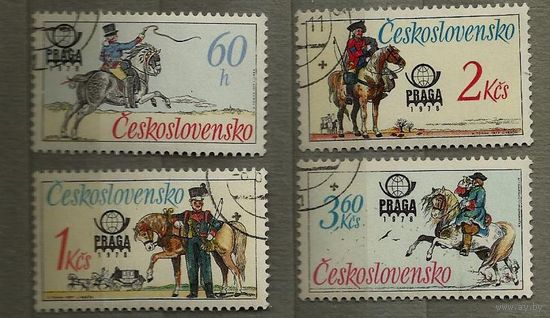 Чехословакия 1977 Филателистическая выставка Всадники, лошади Полная серия из 4 марок