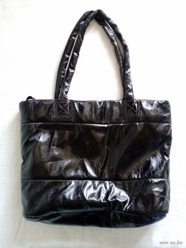 Чёрная женская дутая стёганая сумка сумочка
