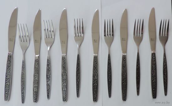 Вилки и ножи из нержавеющей стали. СССР. Длина 19 и 23 см. Не использованные. 12 предметов.