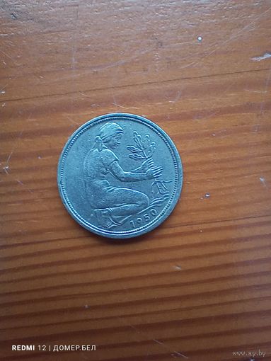Германия 50 пфеннигов, 1950 Отметка монетного двора: "G"   -75