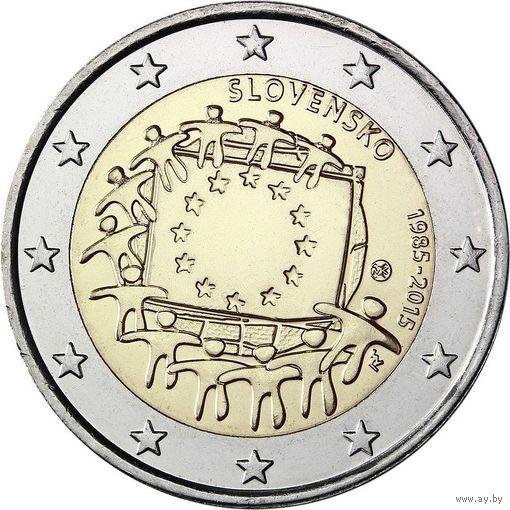 2 евро 2015 Словакия 30 лет флагу UNC из ролла