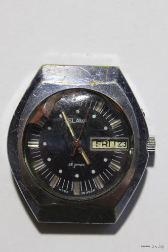 Механические часы "СЛАВА", времён СССР, рабочие, 26 камней, состояние на фото.