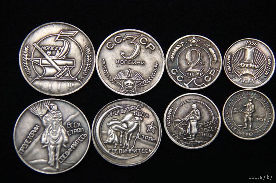 Набор 4 монеты 1,2,3,5 копеек 1926 г посеребрение пробные #2