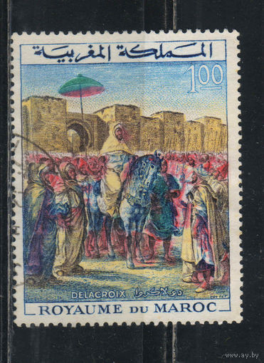 Марокко Кор 1964 3-я годовщина вошествия Хасана II на трон Картина Эжена Делакруа Выезд султана Мулай Абд ар-Рахмана со свитой из дворца в Мекинесе #530