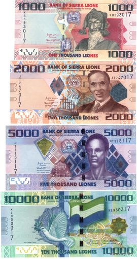 Сьерра Леоне 1000 леоне, 2000 леоне, 5000 леоне, 10000 леоне.  2021 год  UNC   (Цена за 4 банкноты)