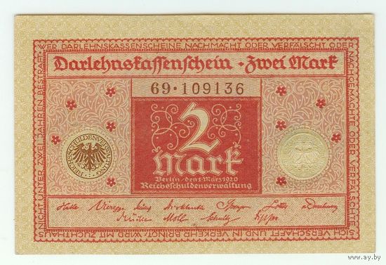 Германия, 2 марки 1920 год. UNC-