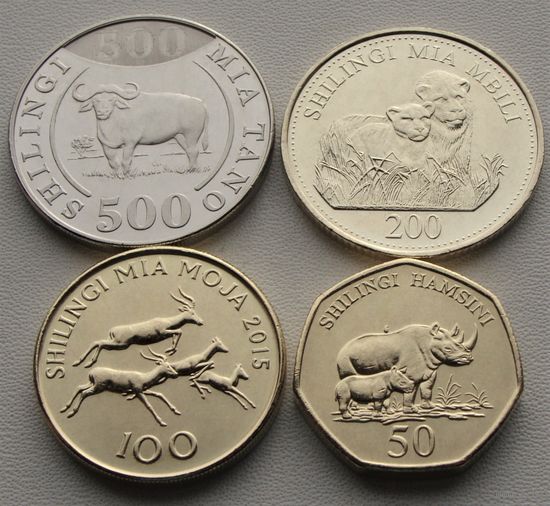 Танзания. набор 4 монеты 50, 100, 200, 500 шиллингов 2014 - 2015 год