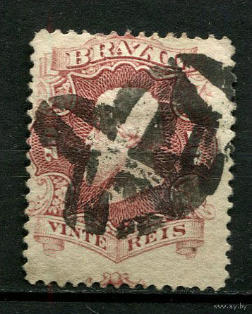 Бразилия - 1866 - Император Бразилии Педру II - 20R - [Mi.24a] - 1 марка. Гашеная.  (Лот 43BV)