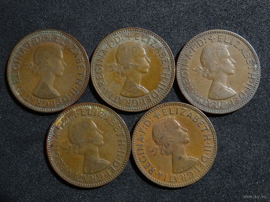 Великобритания 1/2 пенни, 1954-1970 5шт