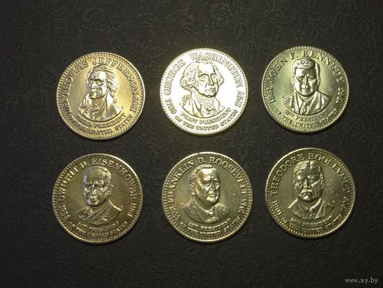 Монетоподобные жетоны с президентами США 6 штук