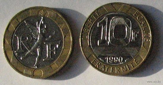 Франция, 10 франков 1990 года, биметалл