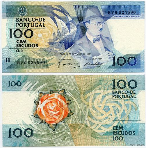 Португалия. 100 эскудо (образца 03.12.1987 года, P179d, подпись 6, UNC)