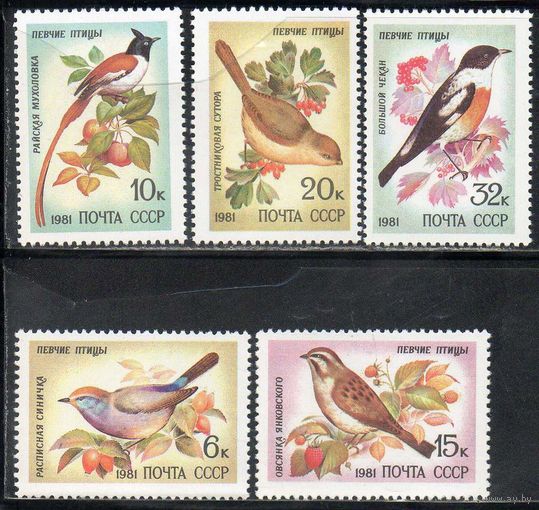 Певчие птицы СССР 1981 год (5221-5225) серия из 5 марок