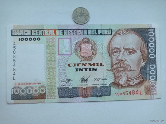 Werty71 Перу 100000 инти 1989 UNC банкнота