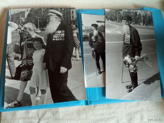 3 колоритных фото ветеранов ВОВ одним лотом Большой формат 1986 г съёмки
