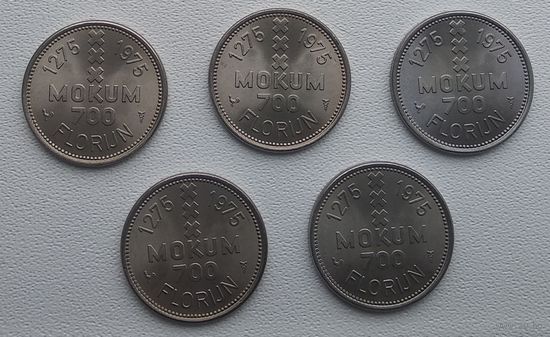 Нидерланды, местные деньги - флорин, Mokum, 700 лет Амстердаму 1975 г. 8-2-1*5