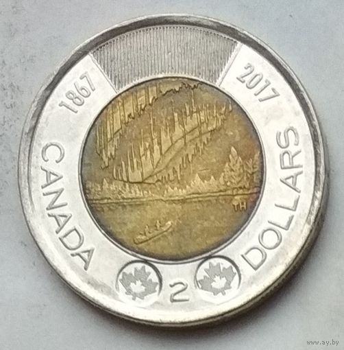 Канада 2 доллара 2017 г. 150 лет Конфедерации Канада. Полярное сияние