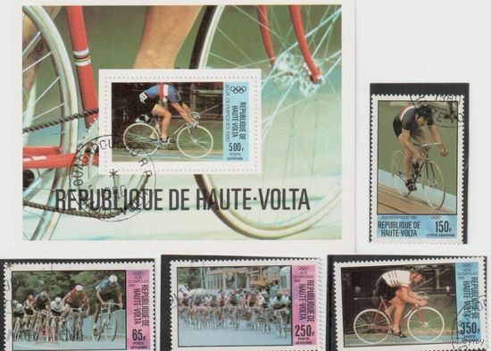 Марки Верхняя Вольта 1980. Велоспорт. 4 марки+1 блок