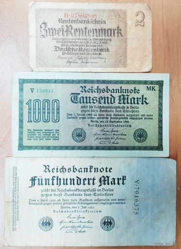 Набор банкнот Германии 1922- 1937 - 3 шт