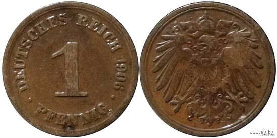 YS: Германия, Рейх, 1 пфенниг 1906D, KM# 10 (2)