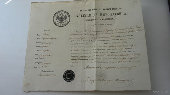 Паспорт 1870 г.