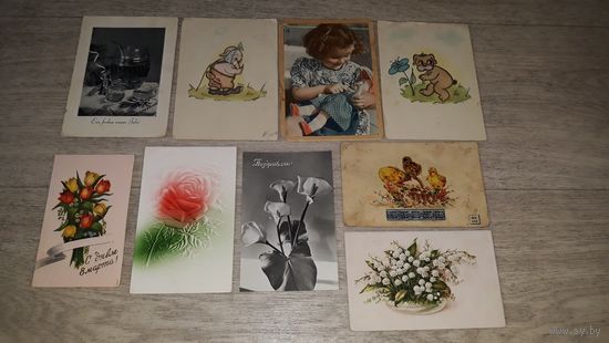 Старинные открытки дети цветы 9 шт