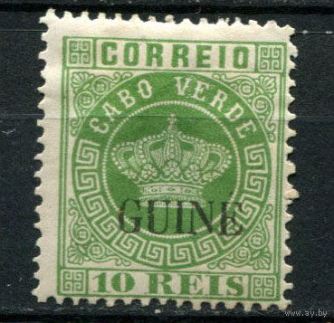 Португальские колонии - Гвинея - 1885 - Надпечатка GUINE на марках Кабо-Верде корона 10R перф. 12 1/2 - [Mi.10A] (есть тонкое место) - 1 марка. MH.  (Лот 102Bi)
