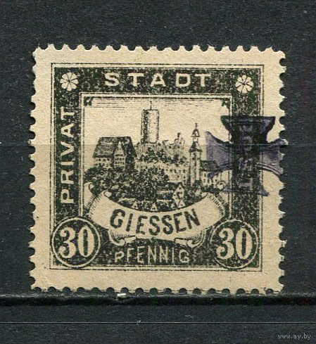 Германия - Гисен - Местные марки - 1888 - Замок 30Pf с надпечаткой креста - [Mi.32] (есть тонкое место) - 1 марка. Чистая без клея.  (Лот 94CQ)