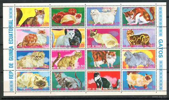 Экваториальная Гвинея - 1975г. - Кошки - полная серия, MNH [Mi 704-719] - 1 малый лист