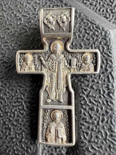Крест двухсторонний спаситель святые 925 серебро с рубля