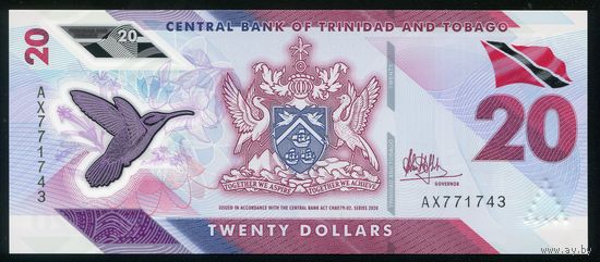 Тринидад и Тобаго 20 долларов 2020 г. P63. Серия AX. Полимер. UNC